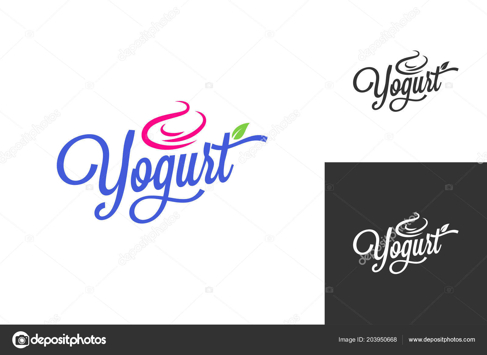 Yogurt cream logo. Frozen yogurt vintage lettering set background
